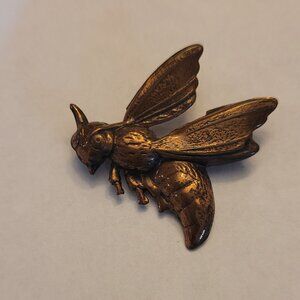 Rare Vintage Copper Wood Wasp Brooch Lapel Pin